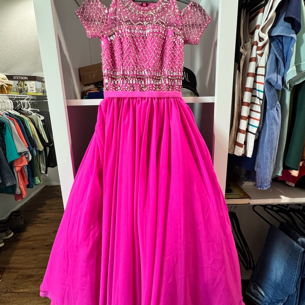 Stunning Pink Pageant Gown with Embellished Bodice